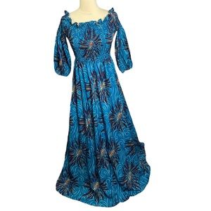 Turquoise blue floral print dress